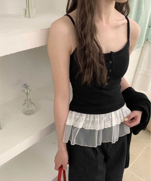 kirakiraShop(キラキラショップ)の「裾レース フリル カップ付き キャミソール(キャミソール・レディース・ブラック系その他/ブラック/ホワイト系その他/ホワイト・FREE)」の13枚目の写真