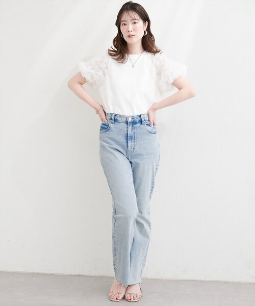 natural couture（ナチュラルクチュール）の「フラワーレースパフスリーブT（Tシャツ/カットソー・レディース・オフホワイト/ブラック・FREE）」の17枚目の写真