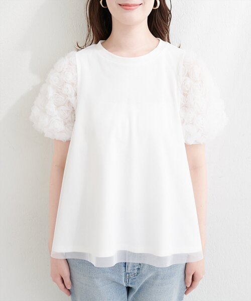 natural couture（ナチュラルクチュール）の「フラワーレースパフスリーブT（Tシャツ/カットソー・レディース・オフホワイト/ブラック・FREE）」の18枚目の写真