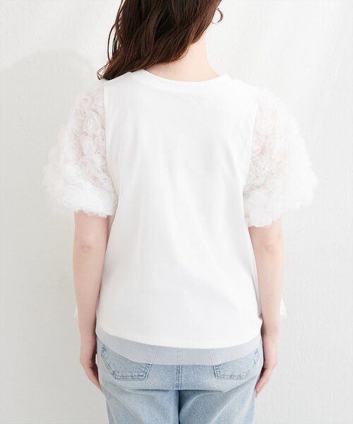 natural couture（ナチュラルクチュール）の「フラワーレースパフスリーブT（Tシャツ/カットソー・レディース・オフホワイト/ブラック・FREE）」の4枚目の写真