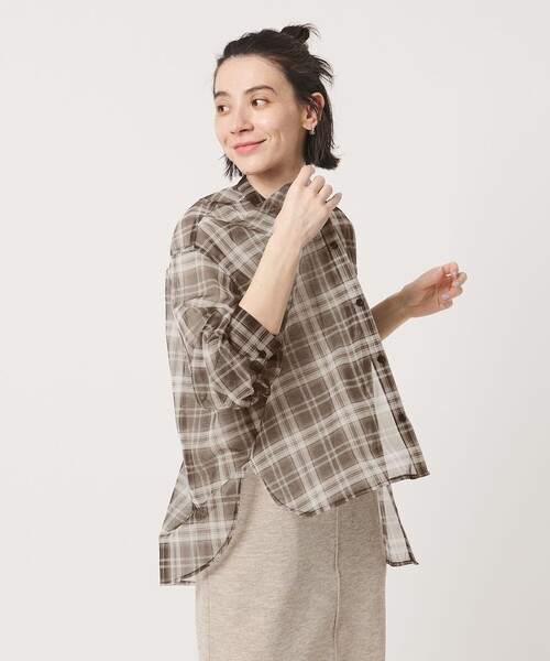 BEAUTY&YOUTH UNITED ARROWS(ビューティーアンドユースユナイテッドアローズ)の「【WEB限定】オンブレーチェック シアーバンドカラーシャツ ウォッシャブル(シャツ/ブラウス・レディース・ブラウン/ブラック・FREE)」の2枚目の写真