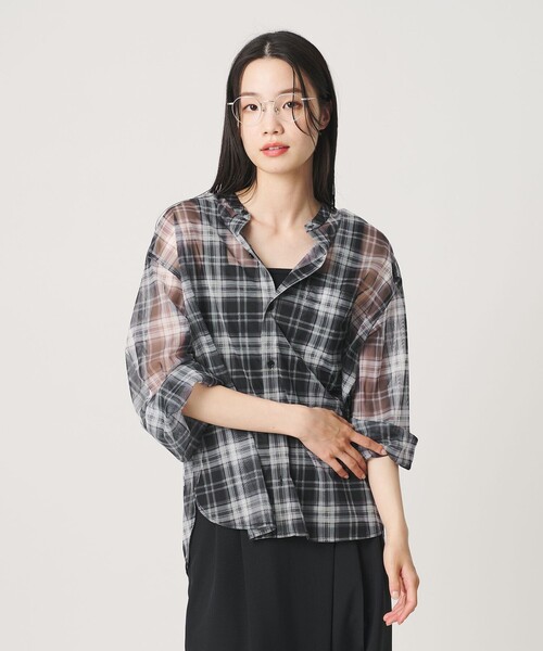 BEAUTY&YOUTH UNITED ARROWS(ビューティーアンドユースユナイテッドアローズ)の「【WEB限定】オンブレーチェック シアーバンドカラーシャツ ウォッシャブル(シャツ/ブラウス・レディース・ブラウン/ブラック・FREE)」の9枚目の写真