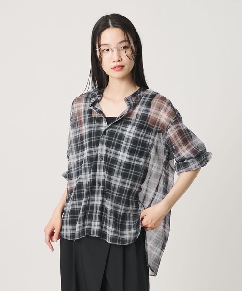 BEAUTY&YOUTH UNITED ARROWS(ビューティーアンドユースユナイテッドアローズ)の「【WEB限定】オンブレーチェック シアーバンドカラーシャツ ウォッシャブル(シャツ/ブラウス・レディース・ブラウン/ブラック・FREE)」の10枚目の写真