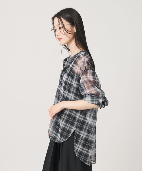 BEAUTY&YOUTH UNITED ARROWS(ビューティーアンドユースユナイテッドアローズ)の「【WEB限定】オンブレーチェック シアーバンドカラーシャツ ウォッシャブル(シャツ/ブラウス・レディース・ブラウン/ブラック・FREE)」の11枚目の写真