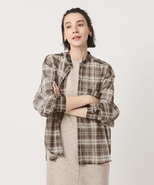 BEAUTY&YOUTH UNITED ARROWS(ビューティーアンドユースユナイテッドアローズ)の「【WEB限定】オンブレーチェック シアーバンドカラーシャツ ウォッシャブル(シャツ/ブラウス・レディース・ブラウン/ブラック・FREE)」の13枚目の写真