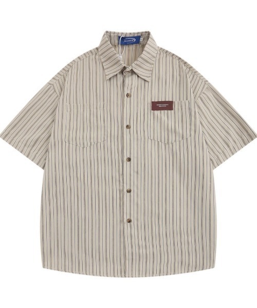link lot(リンクロット)の「胸元ピスネーム半袖ストライプシャツ(シャツ/ブラウス・メンズ・ベージュ/グリーン・L/M)」の8枚目の写真