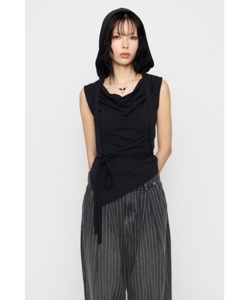 LAGUA GEM（ラグアジェム）の「DRAPE HOODIE CUT トップス（タンクトップ・レディース・杢グレー/ホワイト/ブラック・FREE）」の9枚目の写真