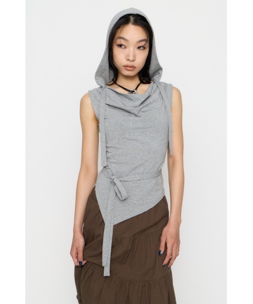 LAGUA GEM（ラグアジェム）の「DRAPE HOODIE CUT トップス（タンクトップ・レディース・杢グレー/ホワイト/ブラック・FREE）」の13枚目の写真