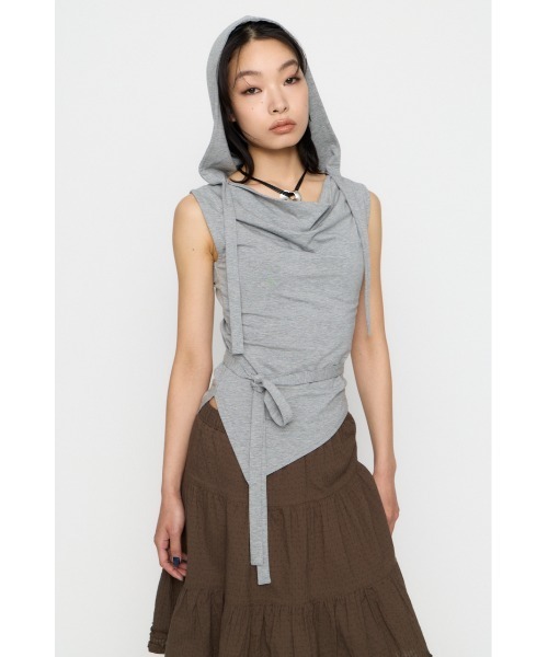 LAGUA GEM（ラグアジェム）の「DRAPE HOODIE CUT トップス（タンクトップ・レディース・杢グレー/ホワイト/ブラック・FREE）」の14枚目の写真