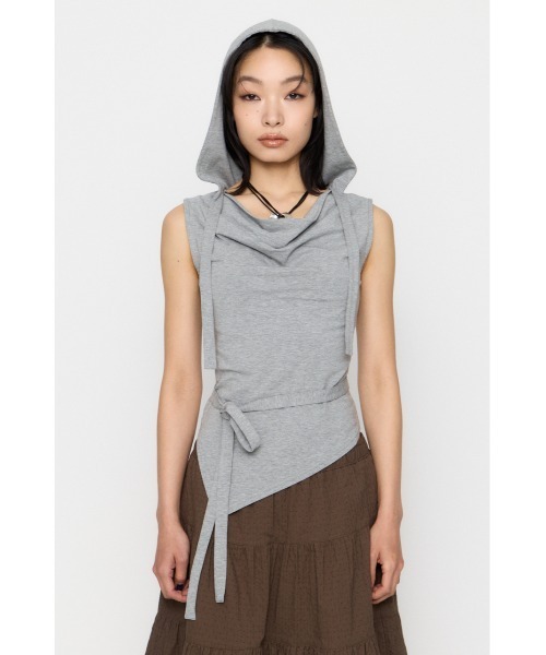 LAGUA GEM（ラグアジェム）の「DRAPE HOODIE CUT トップス（タンクトップ・レディース・杢グレー/ホワイト/ブラック・FREE）」の12枚目の写真