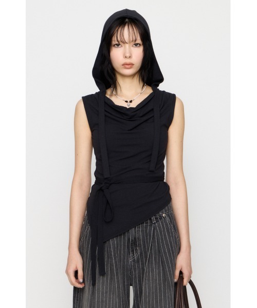 LAGUA GEM（ラグアジェム）の「DRAPE HOODIE CUT トップス（タンクトップ・レディース・杢グレー/ホワイト/ブラック・FREE）」の8枚目の写真