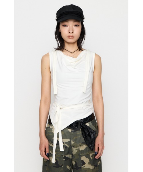 LAGUA GEM（ラグアジェム）の「DRAPE HOODIE CUT トップス（タンクトップ・レディース・杢グレー/ホワイト/ブラック・FREE）」の4枚目の写真