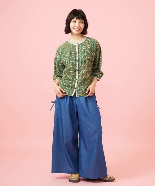 Jocomomola（ホコモモラ）の「Flor デニム 刺繍入りレースアップワイドパンツ（デニムパンツ・レディース・ネイビー/ブルー・42/40）」の5枚目の写真