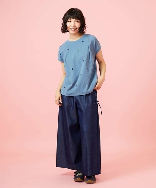 Jocomomola（ホコモモラ）の「Flor デニム 刺繍入りレースアップワイドパンツ（デニムパンツ・レディース・ネイビー/ブルー・42/40）」の15枚目の写真