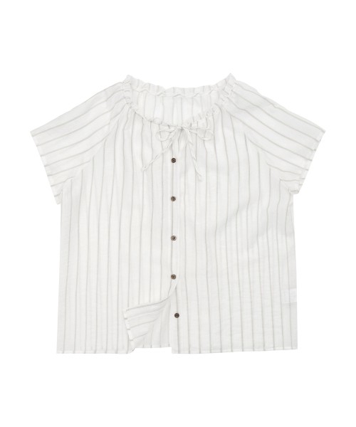 KIJIKO(キジコ)の「ke207. Frill Stripe Shirring Blouse Ivory(シャツ/ブラウス・レディース・アイボリー・FREE)」の5枚目の写真