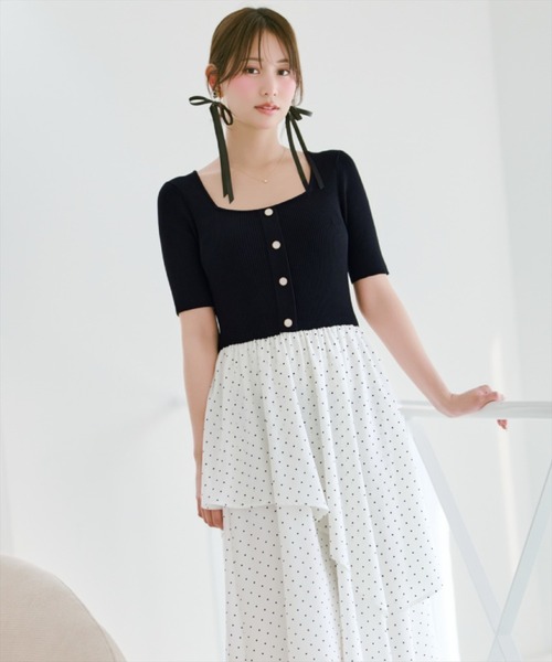 WILLSELECTION(ウィルセレクション)の「アシメティアードニットコンビワンピース(ワンピース・レディース・ブラック/オフホワイト/ブラック系その他/ピンク・FREE)」の3枚目の写真