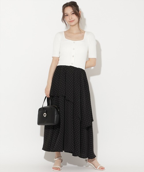 WILLSELECTION(ウィルセレクション)の「アシメティアードニットコンビワンピース(ワンピース・レディース・ブラック/オフホワイト/ブラック系その他/ピンク・FREE)」の1枚目の写真