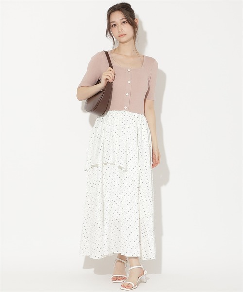 WILLSELECTION(ウィルセレクション)の「アシメティアードニットコンビワンピース(ワンピース・レディース・ブラック/オフホワイト/ブラック系その他/ピンク・FREE)」の4枚目の写真