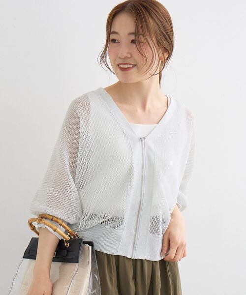le.coeur blanc(ルクールブラン)の「《WEB限定》フロントジップメッシュラメカーディガン(カーディガン/ボレロ・レディース・ライトグレー/レモンイエロー/ブラック/ブルー・38)」の7枚目の写真