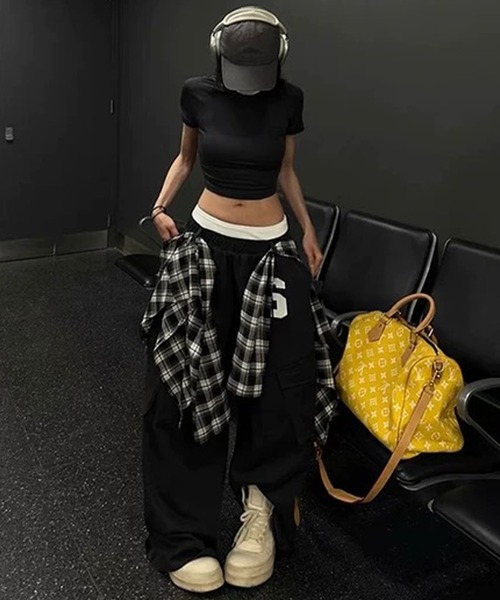meJane(ミージェーン)の「ワイドシルエットシャカパン チェック柄ベルト付き(その他パンツ・レディース・ブラック・L/M)」の6枚目の写真