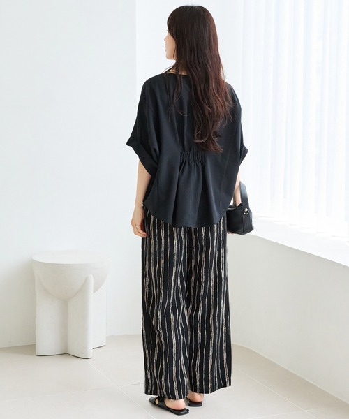 LAVEANGE(ラビアンジェ)の「【洗える】ニュアンスストライプイージーワイドパンツ|さらっと穿ける大人のリラックスパンツ/美脚/ウエストゴム/ポケット付(その他パンツ・レディース・ブラウン/ブラック・LL/3L/4L/M)」の16枚目の写真