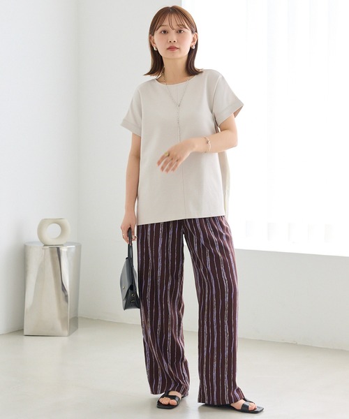 LAVEANGE(ラビアンジェ)の「【洗える】ニュアンスストライプイージーワイドパンツ|さらっと穿ける大人のリラックスパンツ/美脚/ウエストゴム/ポケット付(その他パンツ・レディース・ブラウン/ブラック・LL/3L/4L/M)」の21枚目の写真