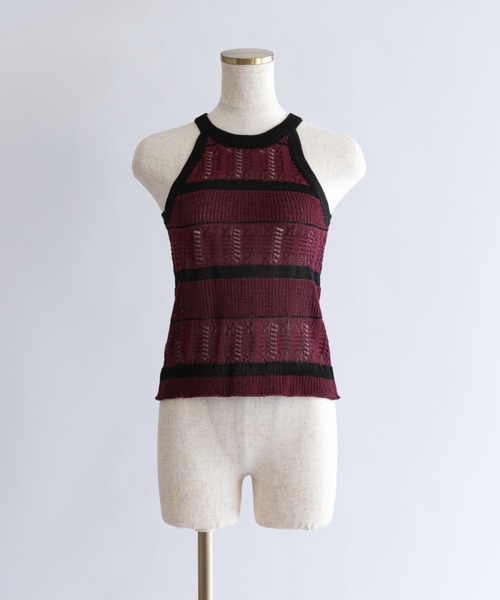 EN NEUME(エンノイム)の「Sheer Stripe Racerback Knit Camisole(キャミソール・レディース・ベージュ/グレー/バーガンディー・FREE)」の1枚目の写真