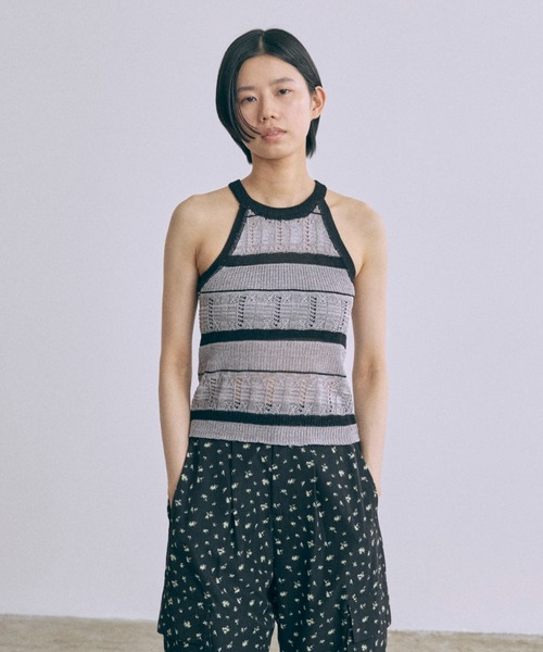 EN NEUME(エンノイム)の「Sheer Stripe Racerback Knit Camisole(キャミソール・レディース・ベージュ/グレー/バーガンディー・FREE)」の10枚目の写真
