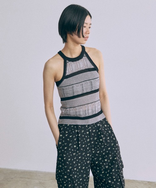 EN NEUME(エンノイム)の「Sheer Stripe Racerback Knit Camisole(キャミソール・レディース・ベージュ/グレー/バーガンディー・FREE)」の9枚目の写真