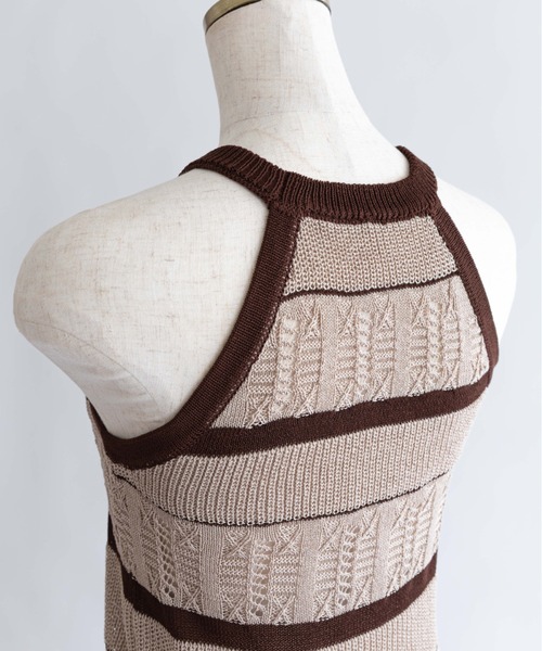 EN NEUME(エンノイム)の「Sheer Stripe Racerback Knit Camisole(キャミソール・レディース・ベージュ/グレー/バーガンディー・FREE)」の6枚目の写真