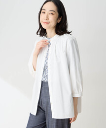 【ひやさらコットン】衿シャーリングバンドカラーシャツブラウス【綿100%・接触冷感・UVカット・大きいサイズあり】