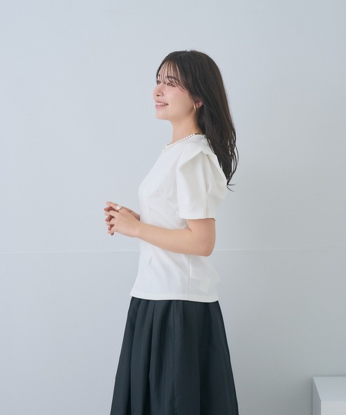 Neige(ネージュ)の「フォルムスリーブカットソー(Tシャツ/カットソー・レディース・ホワイト/ブラック・ONE SIZE)」の3枚目の写真