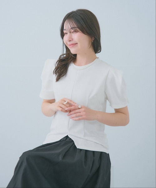Neige(ネージュ)の「フォルムスリーブカットソー(Tシャツ/カットソー・レディース・ホワイト/ブラック・ONE SIZE)」の8枚目の写真