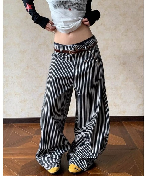 inst.ALL(インストール)の「ヒッコリーストライプデニムワイドパンツ(デニムパンツ・レディース・ブラック×ホワイト・S/M)」の6枚目の写真