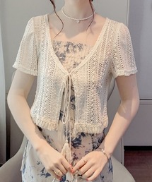 クロシェリボンニットカーディガン