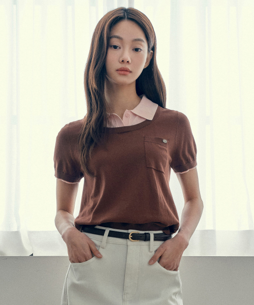 MIND BRIDGE WOMEN（マインドブリッジウーマン）の「[W]カラー配色レイヤードニット - 2カラー（ニット/セーター・レディース・ネイビー/ブラウン・55/66）」の8枚目の写真