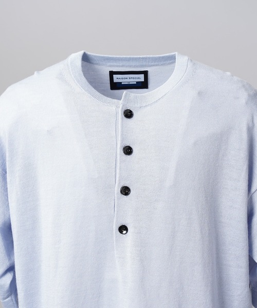 MAISON SPECIAL(メゾンスペシャル)の「《UNISEX》Ramie-SOLOTEX Prime-Over Henry Neck Short Sleeve Knit T-shirt/ラミーソロテックスプライムオーバーヘンリーネックショートスリーブニットTシャツ【MAISON SPECIAL/メゾンスペシャル】(Tシャツ/カットソー・メンズ・レッド/サックスブルー/ブラック・0/1/2)」の7枚目の写真