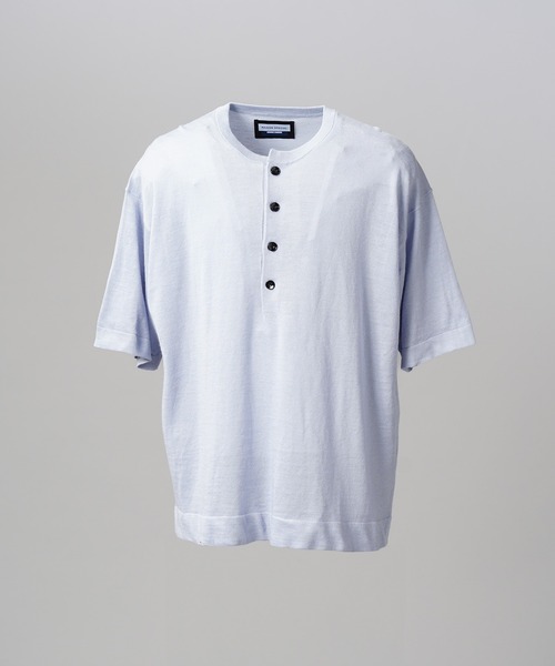 MAISON SPECIAL（メゾンスペシャル）の「《UNISEX》Ramie-SOLOTEX Prime-Over Henry Neck Short Sleeve Knit T-shirt/ラミーソロテックスプライムオーバーヘンリーネックショートスリーブニットTシャツ【MAISON SPECIAL/メゾンスペシャル】（Tシャツ/カットソー・メンズ・レッド/サックスブルー/ブラック・0/1/2）」の15枚目の写真