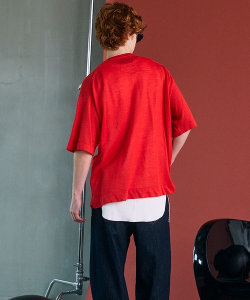 MAISON SPECIAL（メゾンスペシャル）の「《UNISEX》Ramie-SOLOTEX Prime-Over Henry Neck Short Sleeve Knit T-shirt/ラミーソロテックスプライムオーバーヘンリーネックショートスリーブニットTシャツ【MAISON SPECIAL/メゾンスペシャル】（Tシャツ/カットソー・メンズ・レッド/サックスブルー/ブラック・0/1/2）」の12枚目の写真