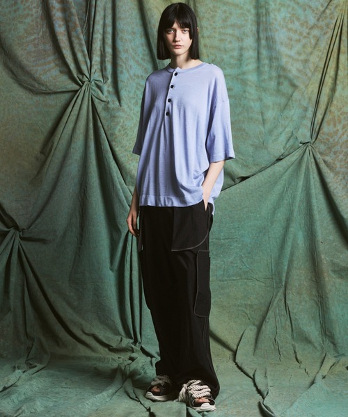 MAISON SPECIAL（メゾンスペシャル）の「《UNISEX》Ramie-SOLOTEX Prime-Over Henry Neck Short Sleeve Knit T-shirt/ラミーソロテックスプライムオーバーヘンリーネックショートスリーブニットTシャツ【MAISON SPECIAL/メゾンスペシャル】（Tシャツ/カットソー・メンズ・レッド/サックスブルー/ブラック・0/1/2）」の17枚目の写真