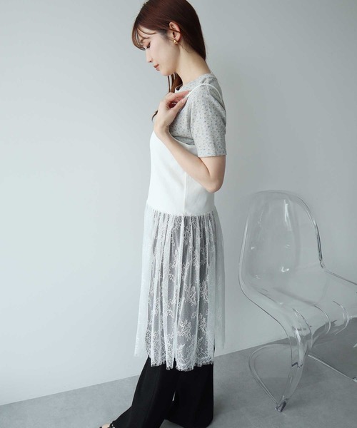 earth music&ecology(アースミュージックアンドエコロジー)の「アイレットミニ裏毛Tシャツ(Tシャツ/カットソー・レディース・ネイビー/オフホワイト/杢グレー・FREE)」の6枚目の写真