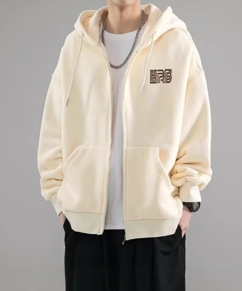 boemy(ボエミー)の「ワンポイントロゴ ビッグジップパーカー(パーカー・メンズ・グレー/ダークグレー/ブラック/ホワイト・3XL/XXL/XL)」の5枚目の写真