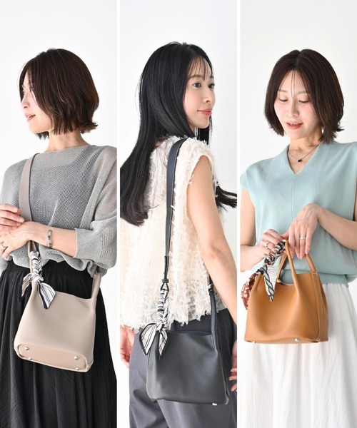 Ehre style（エーレスタイル）の「コンパクト×大容量 愛されキューブ鞄 おまけスカーフ付き（ハンドバッグ・レディース・ブラウン/ブラック/グレイッシュベージュ・FREE）」の7枚目の写真