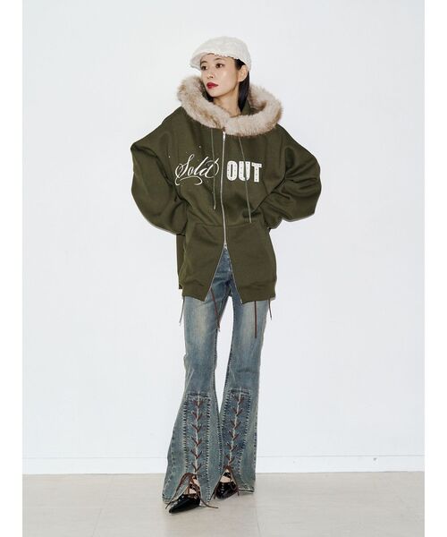 jouetie(ジュエティ)の「ファードッキングルーズジップフーディ(Tシャツ/カットソー・レディース・ネイビー/カーキ/グレー・FREE)」の7枚目の写真
