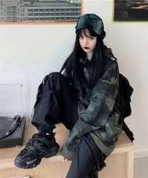 【26年秋冬新作】迷彩柄 ビッグシルエット ジップパーカー カモフラ
