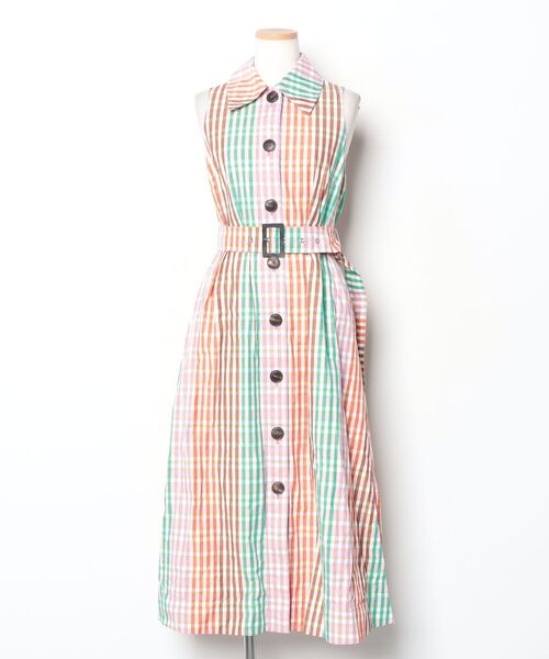 ケイトスペードピンクチェック柄ワンピース ブランド古着】チェック柄シャツワンピース（シャツワンピース）｜kate
