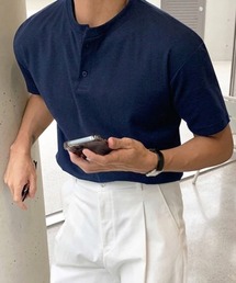 NOWLE（ノウル）の「【NOWLE】ヘンリーネック 半袖 Tシャツ / クリーンカジュアル リラックス ソリッドトップス（Tシャツ/カットソー）」