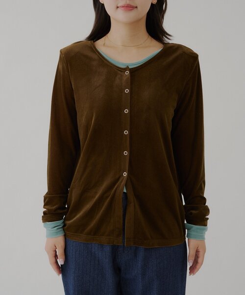 WHIMSIC(ウィムジック)の「【WHIMSIC】マルチウェイシアーベロアカーディガン(Tシャツ/カットソー・レディース・グレー/ブラウン/ネイビー・FREE)」の6枚目の写真