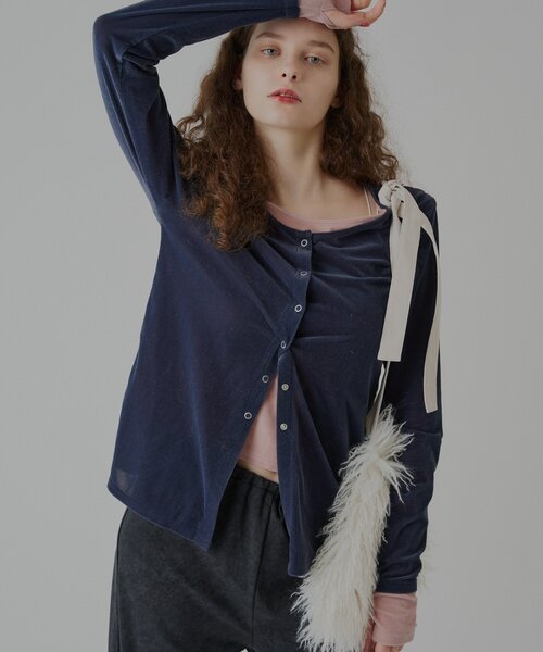 WHIMSIC(ウィムジック)の「【WHIMSIC】マルチウェイシアーベロアカーディガン(Tシャツ/カットソー・レディース・グレー/ブラウン/ネイビー・FREE)」の12枚目の写真
