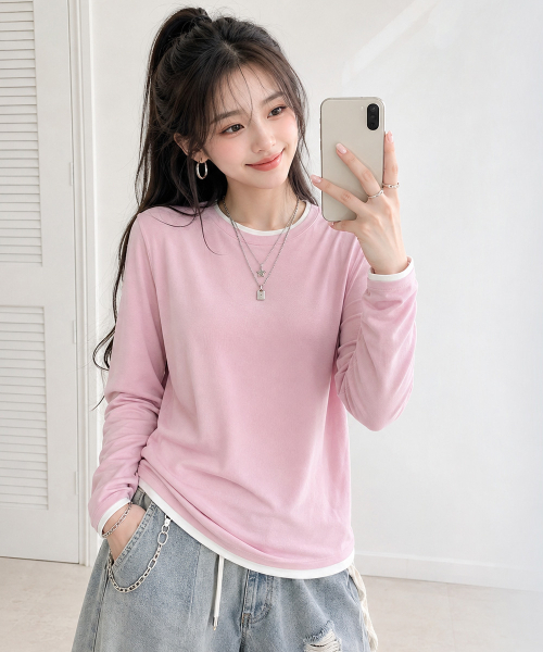 CHASECULT(チェイスカルト)の「レディースレイヤードTシャツ-FERG5162B0P(Tシャツ/カットソー・レディース・ピンク・85/90/95)」の1枚目の写真